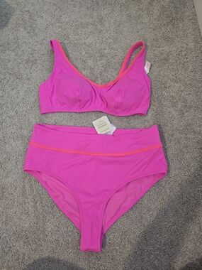 Neon Pink/Orange Plus-Size Highwaisted Bikini